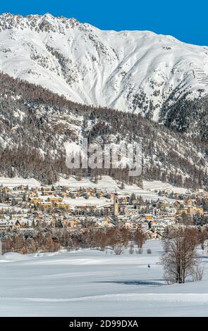 Paysage d'hiver près de Samedan à l'Engadine, Grisons, Suisse Banque D'Images