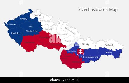 Carte de la carte de Tchécoslovaquie dans les couleurs de drapeau avec vecteur de divisions administratives Illustration de Vecteur