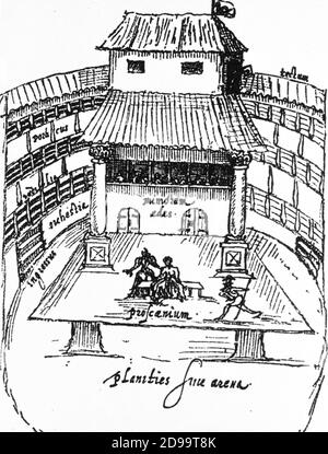 The Swan Theatre , construit par Francis Langley , où le poète et écrivain WILLIAM SHAKESPEARE ( Stratford-on-Avon 1564 - 1616 ) Et sa compagnie joua en 1596 - 1597 - TEATRO - THEATRE - COMMEDIOGRAFO - SCRITTORE - LETTERATO - LETTERATURA - littérature - poeta - poesia - poésie - elisabettiano - attore - acteur - scena - scène - palcoscenico - scène - commedia - comédie - tragèse - tragédie ---- Archivio GBB Banque D'Images