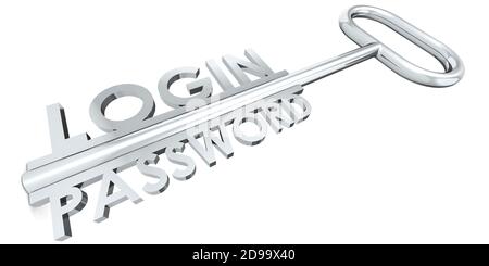 Connexion et mot de passe avec des clés isolées, rendu 3D Banque D'Images