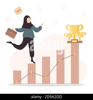 Illustration vectorielle du concept d'entreprise et d'éducation. Femme d'affaires islamique grimpant l'échelle de carrière. Illustration de Vecteur