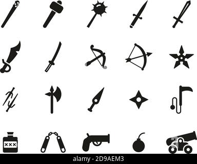 Jeu de vieilles armes ou icônes d'armes anciennes noir et blanc Grande Illustration de Vecteur