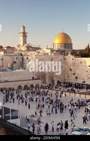 Mur occidental et dôme du rocher, Jérusalem, Israël Banque D'Images