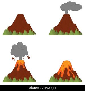 Processus d'éruption volcanique. Désastre dans le style de dessin animé linéaire. Illustration de Vecteur