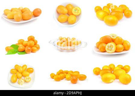 Collection de cumquats isolés sur fond blanc Banque D'Images