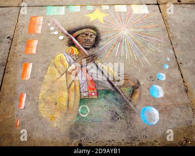 Jimmy Hendrix, qui se trouve sur le trottoir en face de la National Museum Gallery de Trafalgar Square - Londres, Angleterre Banque D'Images