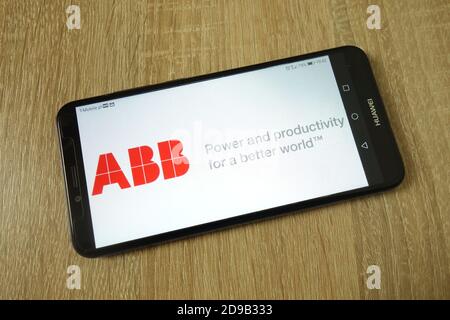 KONSKIE, POLOGNE - 11 juin 2019 : logo de la société ABB affiché sur le téléphone portable Banque D'Images