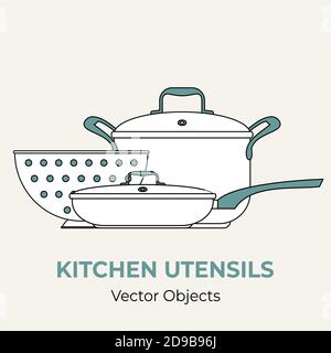 Poêle à frire pot colander ustensiles de cuisine forme simple illustration vectorielle. Illustration vectorielle icône de logo isolée Illustration de Vecteur