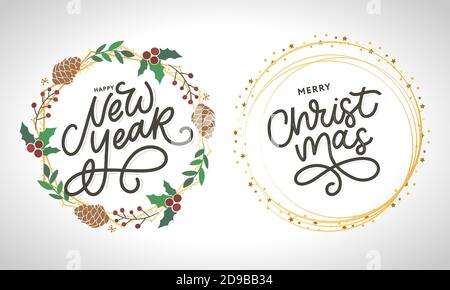 Bonne année 2021 belle carte de voeux affiche avec calligraphie noir texte mot or feux d'artifice. Éléments de conception dessinés à la main. Manuscrit moderne Illustration de Vecteur