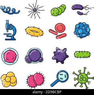 Jeu d'icônes de vecteur de couleur des bactéries Illustration de Vecteur