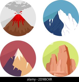 Ensemble d'icônes de concept de montagnes plates Illustration de Vecteur