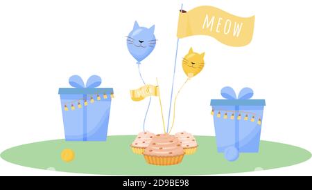 L'anniversaire de chat présente une illustration vectorielle de dessin animé Illustration de Vecteur