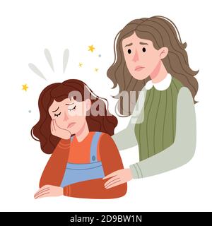 Maman soutient sa fille.mère aimante réconfortant sa fille triste.Illustration pour le livre des enfants. Illustration simple. Illustration de Vecteur