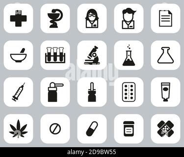 Ensemble de design plat noir et blanc pour les icônes de pharmacie ou de magasin de batterie Grande Illustration de Vecteur