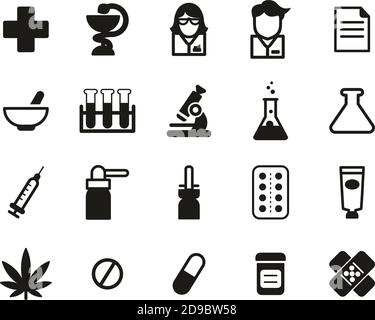 Ensemble d'icônes de pharmacie ou de magasin de batterie noir et blanc grand Illustration de Vecteur