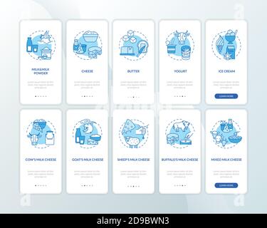 Écran bleu de la page d'application mobile d'intégration de l'industrie laitière avec des concepts définir Illustration de Vecteur