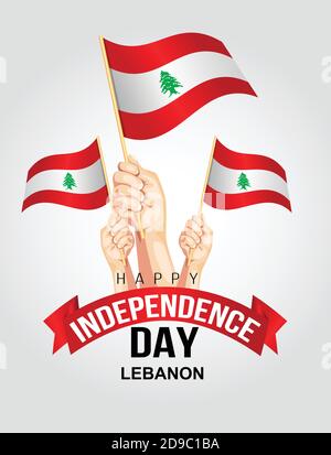 Liban jour de l'indépendance avec drapeaux à la main. Illustration vectorielle Illustration de Vecteur