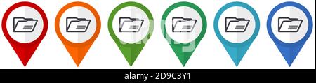 Pointeurs de vecteur de dossier, ensemble d'icônes plates colorées isolées sur fond blanc Illustration de Vecteur