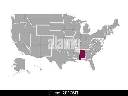 Carte de l'Alabama comparée aux autres États-Unis d'Amérique Banque D'Images