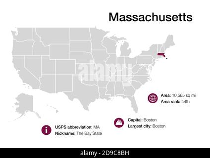 Massachusetts carte politique avec la capitale Boston Commonwealth du Massachusetts ma État