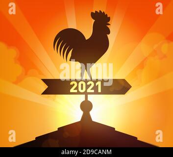 Approche de la nouvelle année 2021. Le coq de la girouette météo indique les orientations pour le nouvel an 2021 Banque D'Images