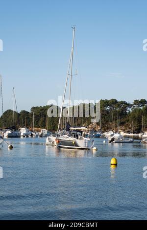 Bateaux à voile amarrés au large de la plage de Conleau sur le golfe du Morbihan, vannes, Bretagne, France Banque D'Images