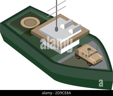 navire de guerre militaire avec illustration vectorielle d'icône isométrique de véhicule Illustration de Vecteur