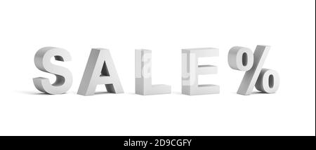 Blanc gras texte de vente isolé sur fond blanc avec ombre molle, illustration de rendu 3d Banque D'Images