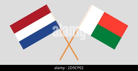 Drapeaux croisés de Madagascar et des pays-Bas. Couleurs officielles. Proportion correcte. Illustration vectorielle Illustration de Vecteur