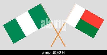 Drapeaux croisés de Madagascar et du Nigeria. Couleurs officielles. Proportion correcte. Illustration vectorielle Illustration de Vecteur