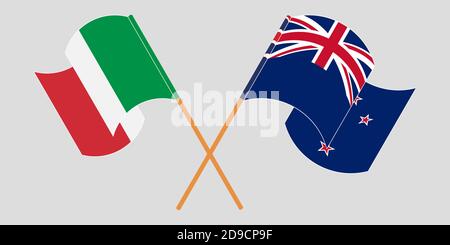 Drapeaux croisés et agités de la Nouvelle-Zélande et de l'Italie. Illustration vectorielle Illustration de Vecteur