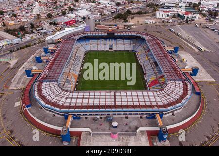 Vue aérienne de l'Estadio Hidalgo, stade de l'équipe de football Pachuca à Pachuca, Hidalgo, Mexique. Banque D'Images