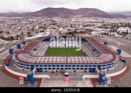 Vue aérienne de l'Estadio Hidalgo, stade de l'équipe de football Pachuca à Pachuca, Hidalgo, Mexique. Banque D'Images