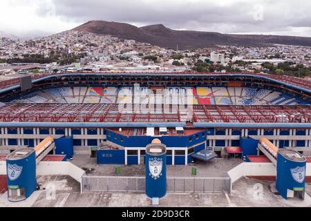 Vue aérienne de l'Estadio Hidalgo, stade de l'équipe de football Pachuca à Pachuca, Hidalgo, Mexique. Banque D'Images