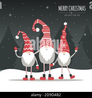 Carte de Noël vectorielle avec gnomes. Salutation de saison. Illustration de Vecteur