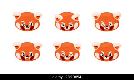 Émotions de panda rouge. Souriant, heureux, triste, en colère, méchant et autres expressions du panda rouge. Illustration vectorielle de style dessin animé Illustration de Vecteur