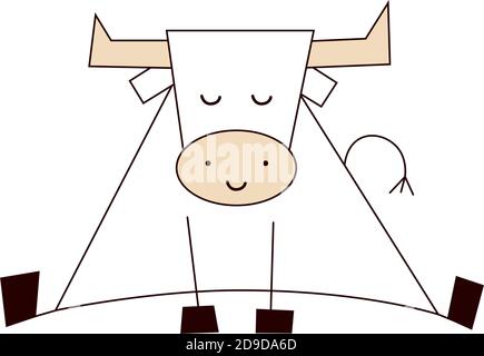 Métal blanc ox. Symbole du nouvel an chinois 2021. Mignon petit taureau kawaii. Vache assise et souriante. Illustration vectorielle de style dessin animé isolée sur blanc Illustration de Vecteur