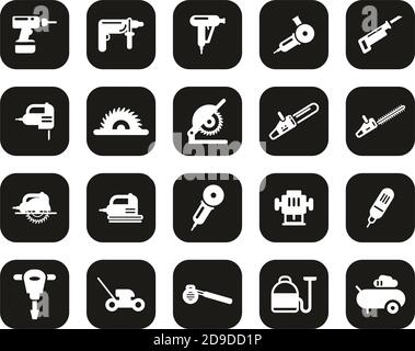 Power Tools Icons blanc sur noir Flat Design Set Big Illustration de Vecteur