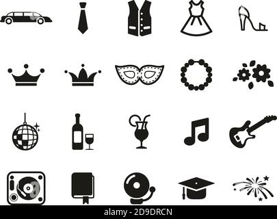 PROM Night Icons Black & White Set Big Illustration de Vecteur