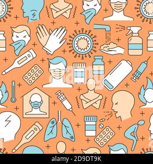 Grippe et coronavirus sans couture dans le style de ligne Illustration de Vecteur