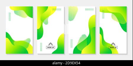 Modèles vectoriels d'histoires liquides verts. Arrière-plans verticaux ondulés abstraits pour les médias sociaux Illustration de Vecteur