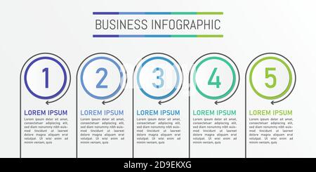 Modèle d'infographie de la chronologie moderne, 5 options ou étape. Illustration de Vecteur