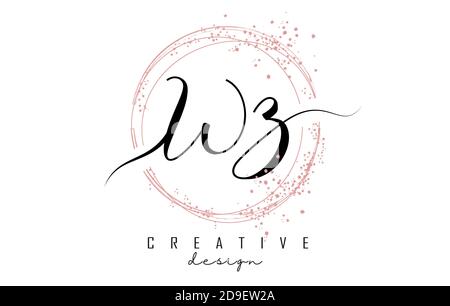 Logo WZ W Z écrit à la main avec cercles étincelants et paillettes roses. Illustration vectorielle décorative avec lettres W et Z. Illustration de Vecteur