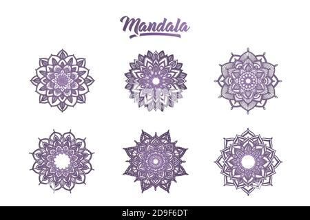 Ensemble de mandalas dessinées à la main avec lettrage Illustration de Vecteur