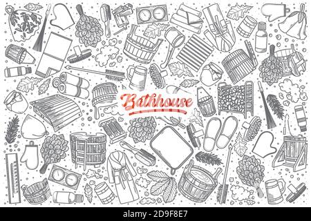 Ensemble de caniche de salle de bain dessinées à la main avec lettres Illustration de Vecteur