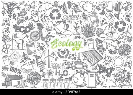 Jeu de caniche écologique dessinées à la main avec lettrage Illustration de Vecteur