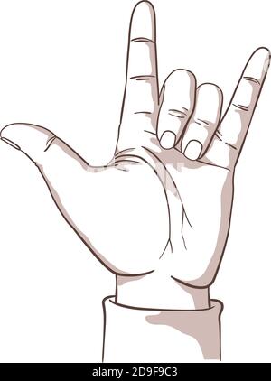 Illustration isolée sur fond blanc d'une main montrant le signe I Love You ou Rock. Illustration de Vecteur
