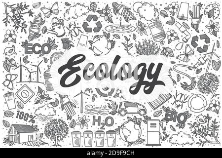 Ensemble de caniche écologique à dessin manuel. Illustration de Vecteur