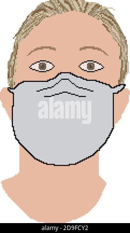 Port de masque médical de protection pour prévenir le virus covid19,Pixel art d'UN homme portant masque illustration de vecteur isolé. Illustration de Vecteur