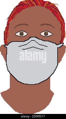 Port de masque médical de protection pour prévenir le virus covid19,Pixel art d'UN homme portant masque illustration de vecteur isolé. Illustration de Vecteur